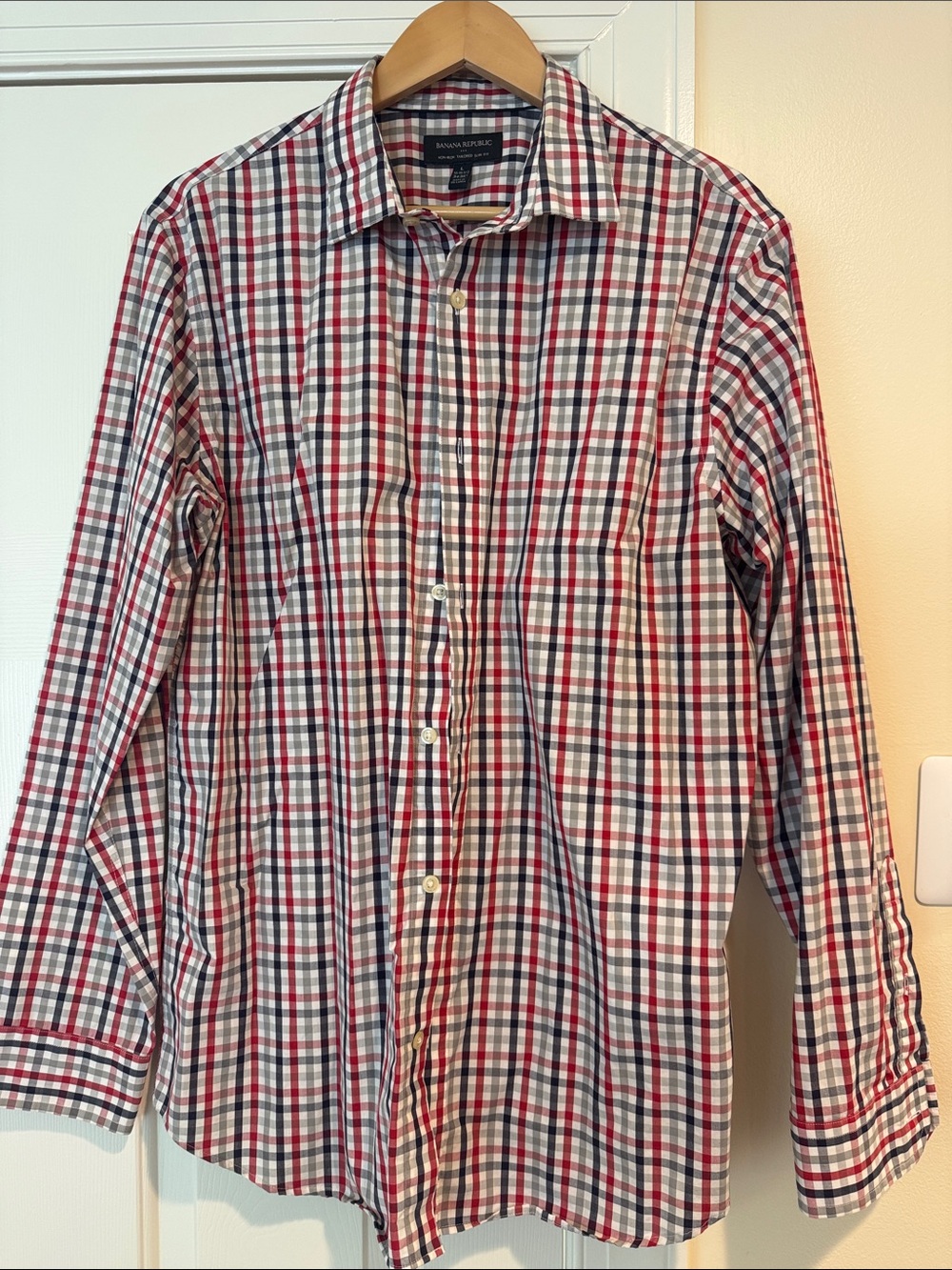 Banana Republic Men's Red & Navy Blue Plaid Button down Shirt Large Dress top Lg